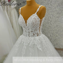 HEULORIA V Neck Sleeveless A line Wedding Dress Boho Lace Appliques Tulle Long Bridal Gowns Backless Vestidos de Novia Customized AL-1057