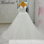 HEULORIA V Neck Sleeveless A line Wedding Dress Boho Lace Appliques Tulle Long Bridal Gowns Backless Vestidos de Novia Customized AL-1057