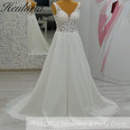 HEULORIA  elegant A line wedding dress V neck lace chiffon bridal dress Robe De Mariee Wedding Bride Dress AL-1055