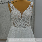 HEULORIA  elegant A line wedding dress V neck lace chiffon bridal dress Robe De Mariee Wedding Bride Dress AL-1055