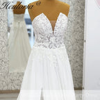 HEULORIA Strapless Plunging Sweetheart Lace Wedding Dress with High Side Slit AL-1050
