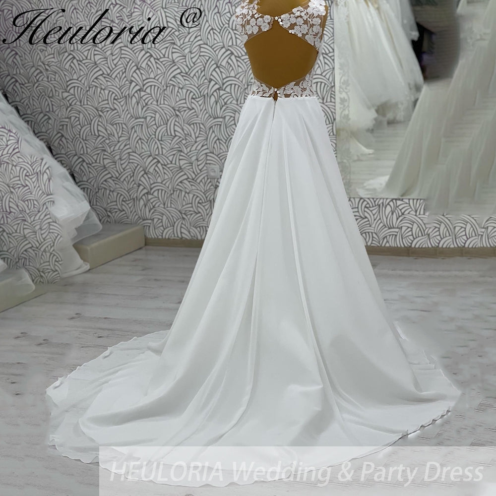 HEULORIA  elegant A line wedding dress Spaghetti Strap crepe lace chiffon bridal dress Robe De Mariee Wedding Bride Dress AL-1046
