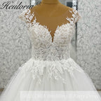 HEULORIA A line Wedding Dress V Neck Sleeveless Boho Lace Appliques Tulle Long Bridal Gowns  Customized AL-1074