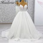 HEULORIA 3D Floral Appliqué Sparkly Ballgown Wedding Dress: Deep V-Neck & Shimmering Glitter Tulle BA-1244