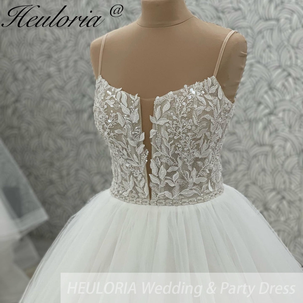 HEULORIA  elegant A line wedding dress Spaghetti Strap lace applique bridal dress Robe De Mariee Wedding Bride Dress AL-1044