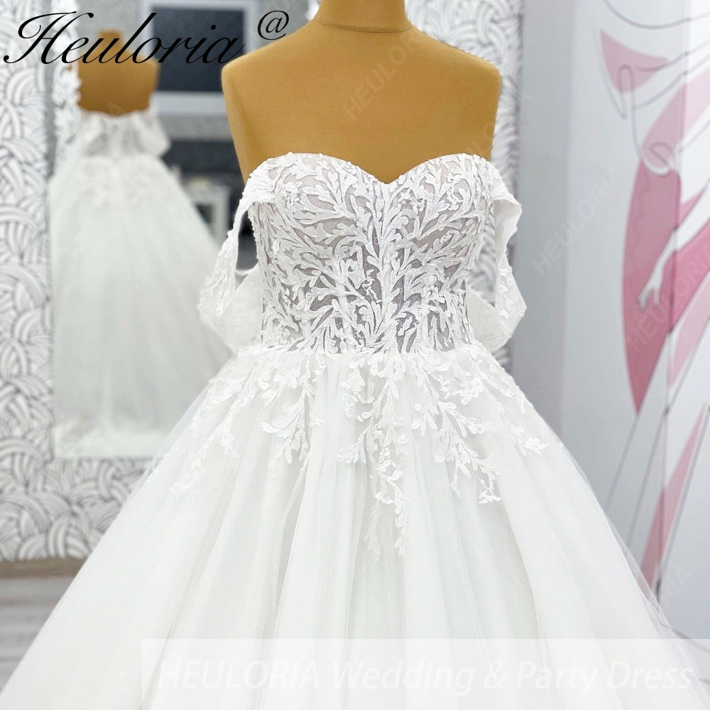 HEULORIA Ethereal Off-The-Shoulder Sweetheart Lace Wedding Dress with Chapel Train BA-1043