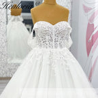 HEULORIA Ethereal Off-The-Shoulder Sweetheart Lace Wedding Dress with Chapel Train BA-1043