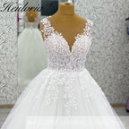 HEULORIA Ethereal Leaf Lace Plunging V-Neck A-Line Wedding Dress with Shimmer Tulle and Corset Back AL-1045