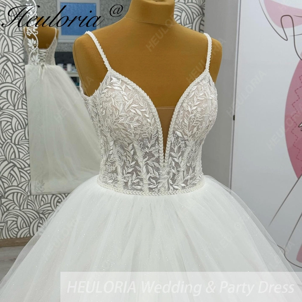 HEULORIA  elegant A line wedding dress Spaghetti Strap lace applique bridal dress Robe De Mariee Wedding Bride Dress AL-1088