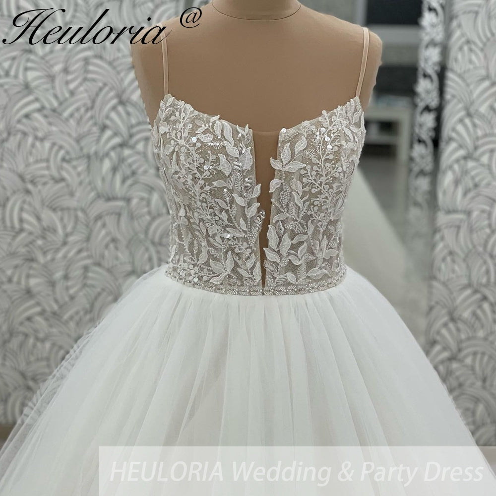 HEULORIA  elegant A line wedding dress Spaghetti Strap lace applique bridal dress Robe De Mariee Wedding Bride Dress AL-1044