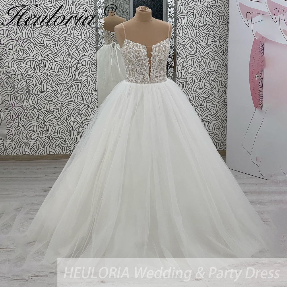 HEULORIA  elegant A line wedding dress Spaghetti Strap lace applique bridal dress Robe De Mariee Wedding Bride Dress AL-1044