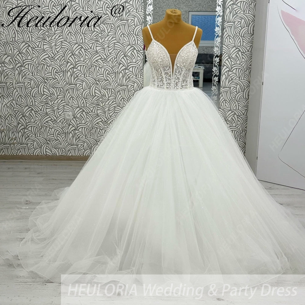 HEULORIA  elegant A line wedding dress Spaghetti Strap lace applique bridal dress Robe De Mariee Wedding Bride Dress AL-1088