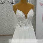 HEULORIA Ethereal Floral Lace V-Neck Wedding Dress with Unique Triple-Strap Back & Illusion Bodice AL-1049