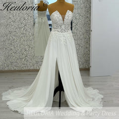 HEULORIA  elegant A line wedding dress Spaghetti Strap crepe lace chiffon bridal dress Robe De Mariee Wedding Bride Dress AL-1050