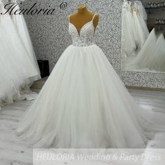 HEULORIA  elegant A line wedding dress Spaghetti Strap lace applique bridal dress Robe De Mariee Wedding Bride Dress AL-1064