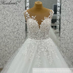 HEULORIA V Neck Sleeveless A line Wedding Dress Boho Lace Appliques Tulle Long Bridal Gowns Backless Vestidos de Novia Customized AL-1099