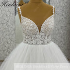 HEULORIA  elegant A line wedding dress Spaghetti Strap lace applique bridal dress Robe De Mariee Wedding Bride Dress AL-1098