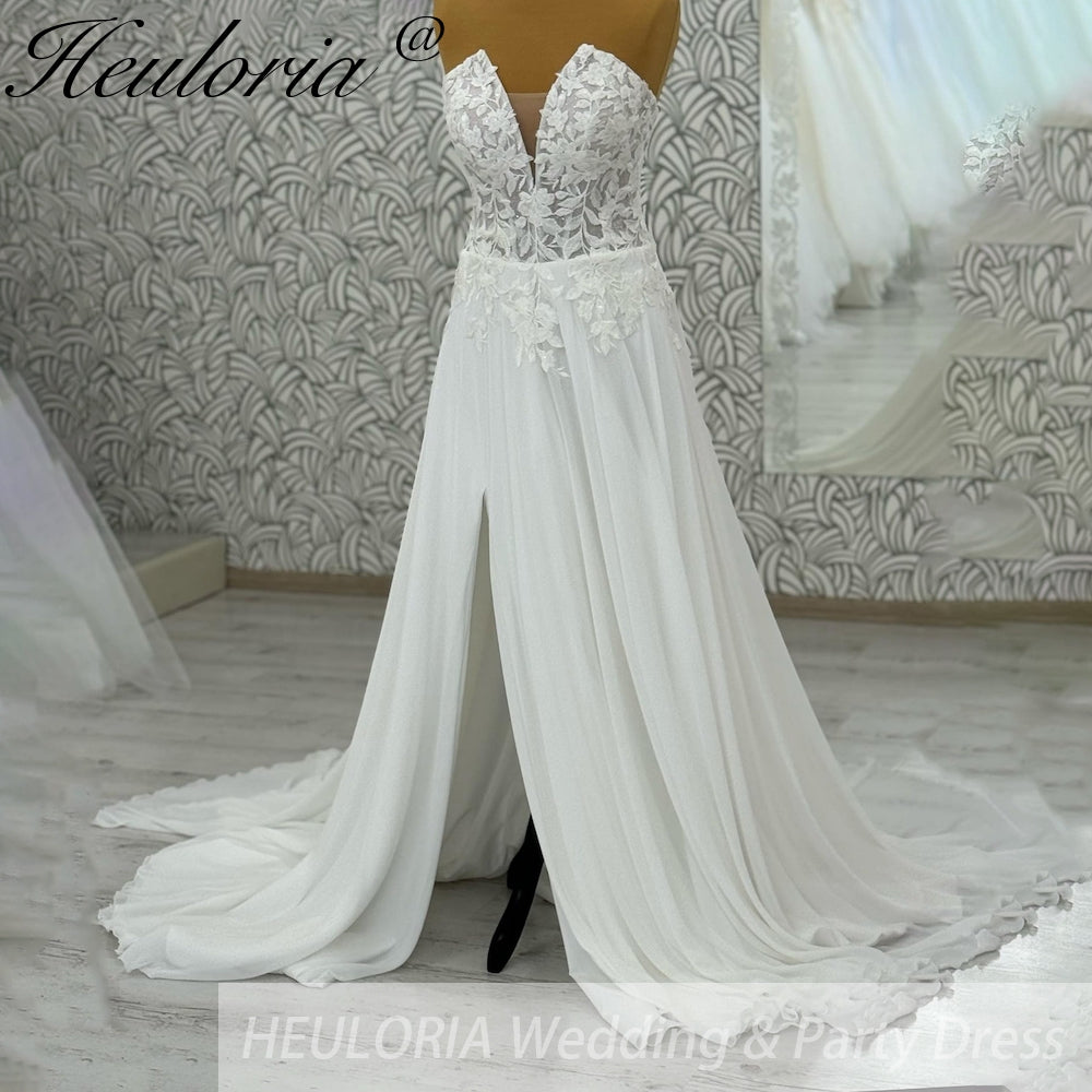 HEULORIA  elegant A line wedding dress Spaghetti Strap crepe lace chiffon bridal dress Robe De Mariee Wedding Bride Dress AL-1050 Secondary image