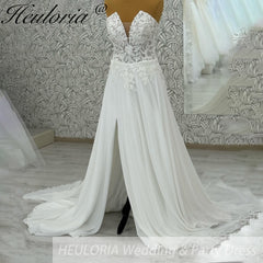 HEULORIA  elegant A line wedding dress Spaghetti Strap crepe lace chiffon bridal dress Robe De Mariee Wedding Bride Dress AL-1050