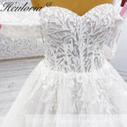 HEULORIA Ethereal Off-The-Shoulder Sweetheart Lace Wedding Dress with Chapel Train BA-1043