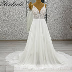 HEULORIA  elegant A line wedding dress V neck lace chiffon bridal dress Robe De Mariee Wedding Bride Dress AL-1066