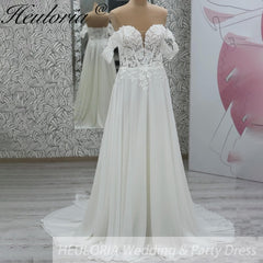 HEULORIA  elegant A line wedding dress off shoulder lace chiffon bridal dress Robe De Mariee Wedding Bride Dress AL-1053