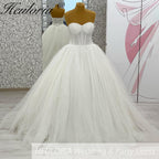 HEULORIA elegant Princess wedding dress sweetheart Sparkly Glitter lace bridal dress long sleeve Robe De Mariee Wedding Bride Dress long train BA-1040