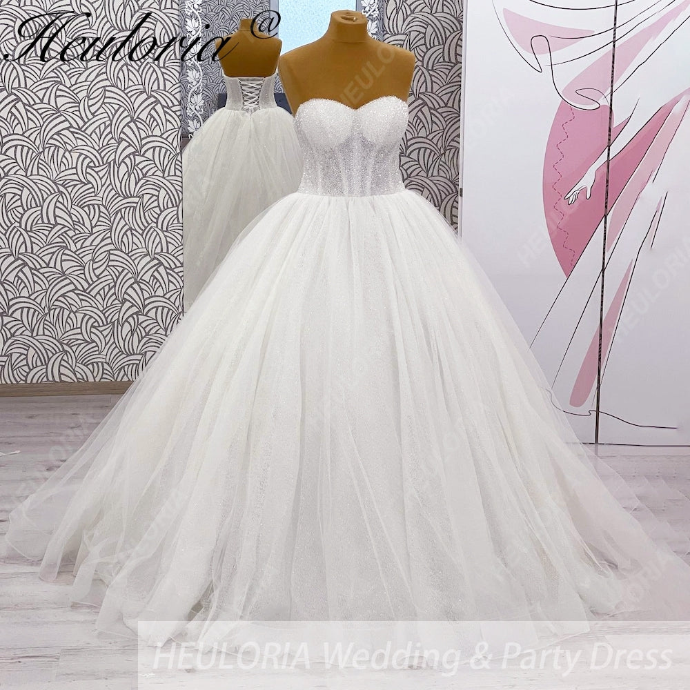 HEULORIA Glittering Sweetheart Corset Ball Gown wedding dress Sparkly Strapless Sequined Bridal Dress BA-1040