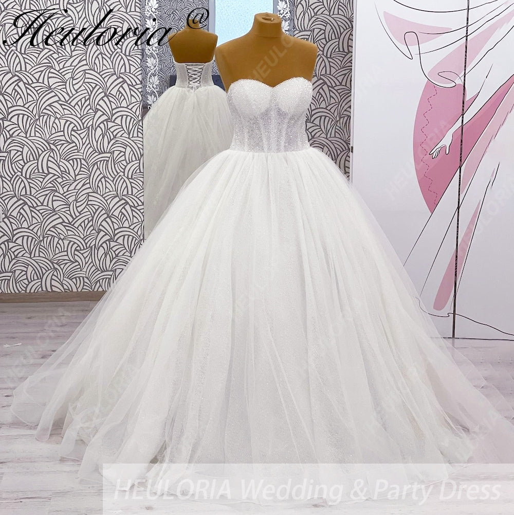 HEULORIA Glittering Sweetheart Corset Ball Gown wedding dress Sparkly Strapless Sequined Bridal Dress BA-1040