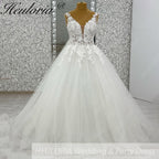 HEULORIA Romantic Illusion V-Neck Floral Lace A-Line Wedding Dress: Exquisite Appliques & Shimmering Tulle AL-1038