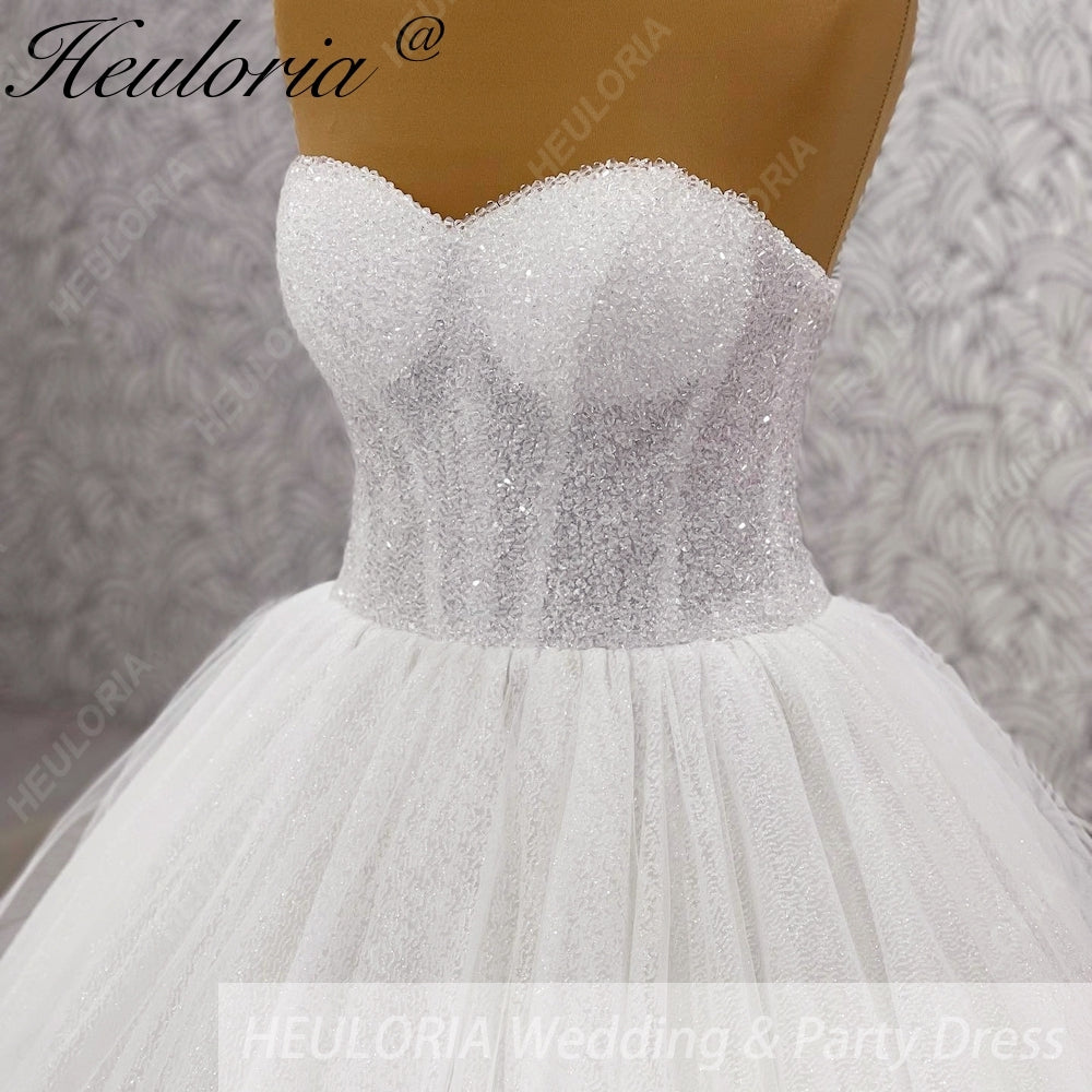 HEULORIA Glittering Sweetheart Corset Ball Gown wedding dress Sparkly Strapless Sequined Bridal Dress BA-1040