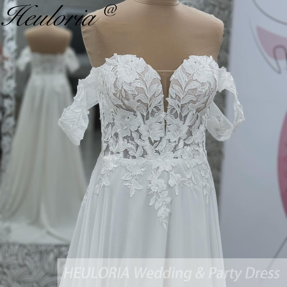 HEULORIA  elegant A line wedding dress off shoulder lace chiffon bridal dress Robe De Mariee Wedding Bride Dress AL-1053 Secondary image