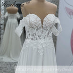 HEULORIA  elegant A line wedding dress off shoulder lace chiffon bridal dress Robe De Mariee Wedding Bride Dress AL-1053