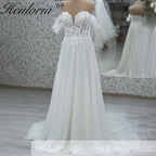 HEULORIA  elegant A line wedding dress off shoulder lace chiffon bridal dress Robe De Mariee Wedding Bride Dress AL-1053
