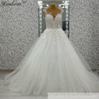 HEULORIA V Neck Sleeveless A line Wedding Dress Boho Lace Appliques Tulle Long Bridal Gowns Backless Vestidos de Novia Customized AL-1099