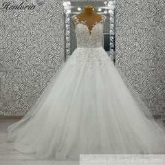 HEULORIA V Neck Sleeveless A line Wedding Dress Boho Lace Appliques Tulle Long Bridal Gowns Backless Vestidos de Novia Customized AL-1099