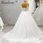 HEULORIA 3D Floral Appliqué Sparkly Ballgown Wedding Dress: Deep V-Neck & Shimmering Glitter Tulle BA-1244