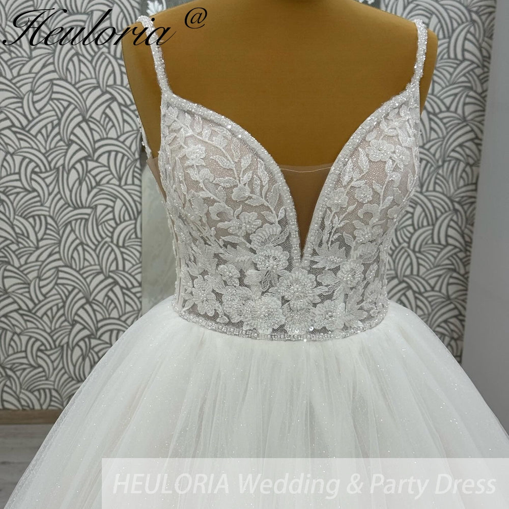 HEULORIA  elegant A line wedding dress Spaghetti Strap lace applique bridal dress Robe De Mariee Wedding Bride Dress AL-1064