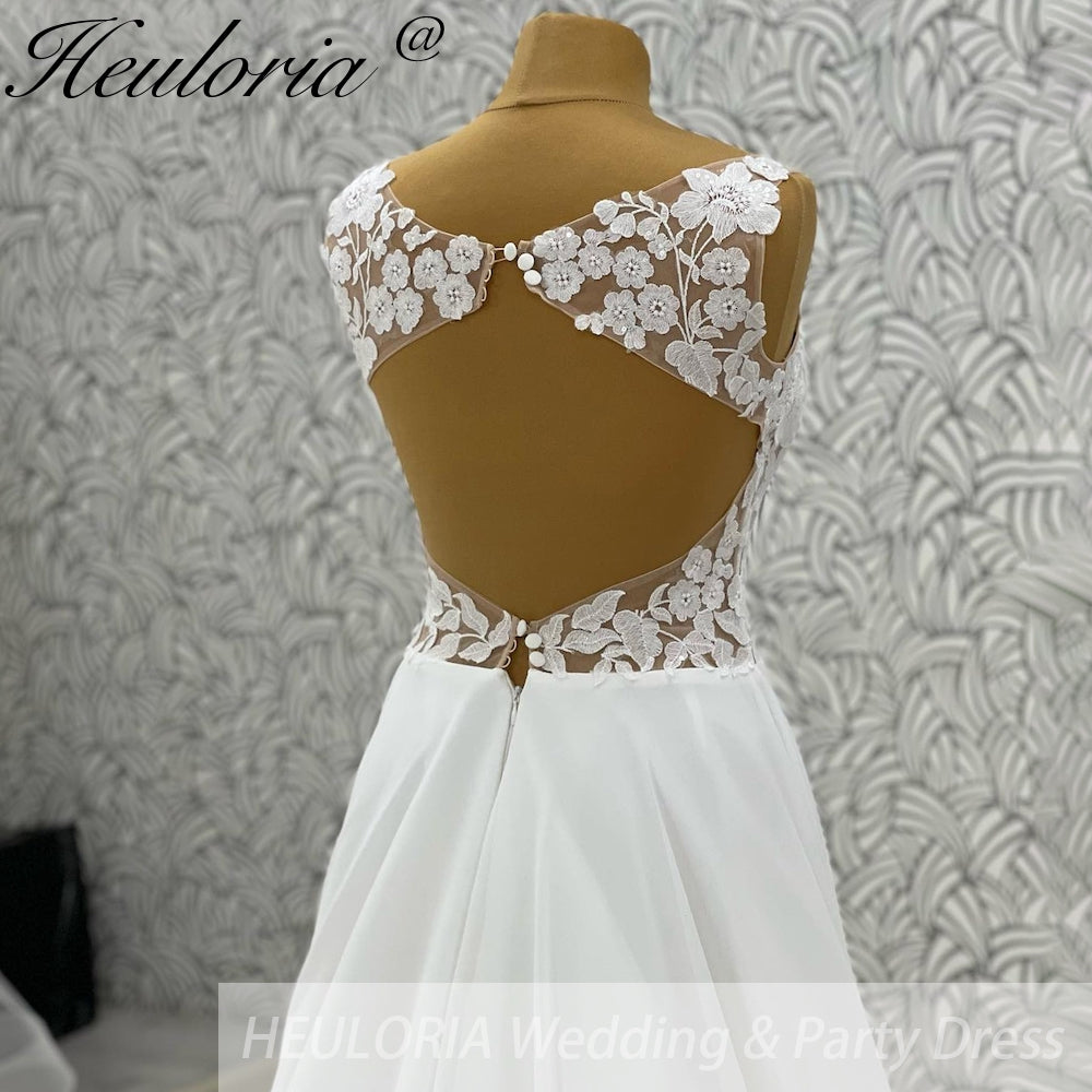 HEULORIA  elegant A line wedding dress Spaghetti Strap crepe lace chiffon bridal dress Robe De Mariee Wedding Bride Dress AL-1046