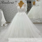 HEULORIA V Neck Sleeveless A lineWedding Dress Boho Lace Appliques Tulle Long Bridal Gowns Backless Vestidos de Novia Customized AL-1042
