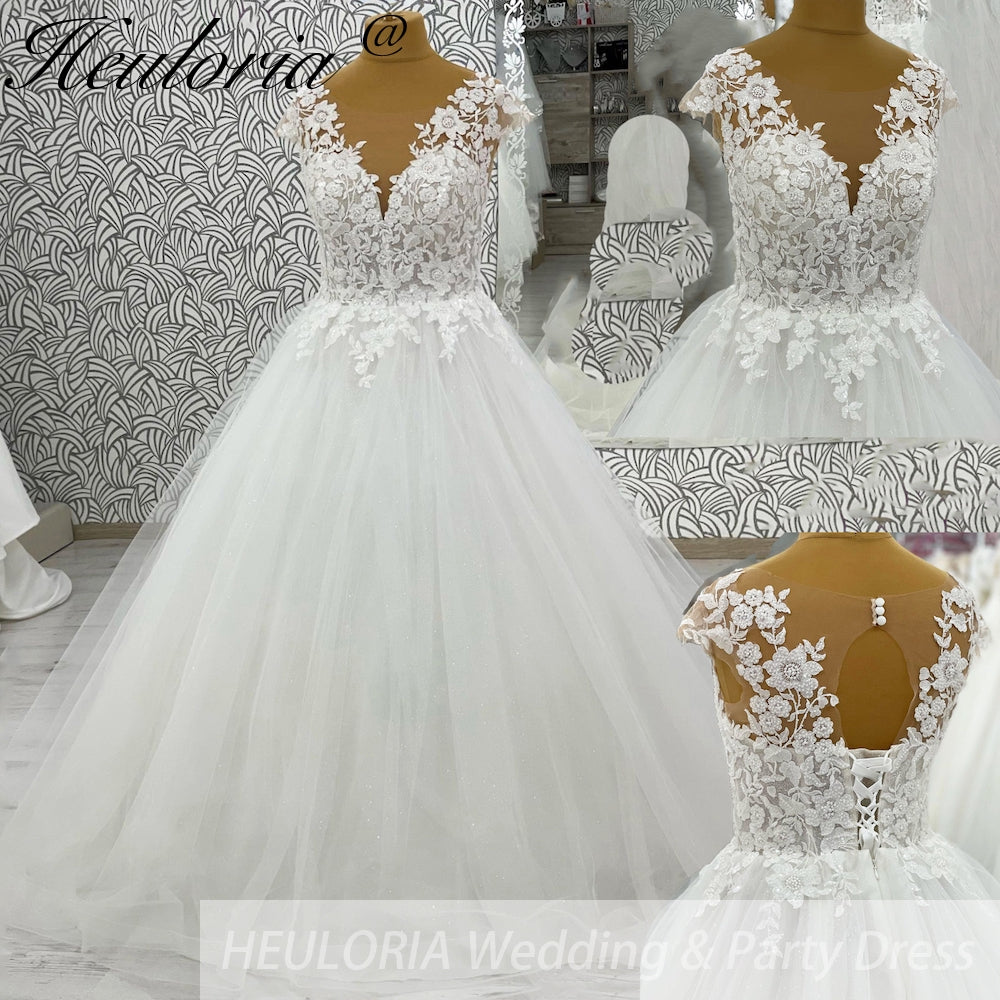 HEULORIA V Neck Sleeveless A lineWedding Dress Boho Lace Appliques Tulle Long Bridal Gowns Backless Vestidos de Novia Customized AL-1042
