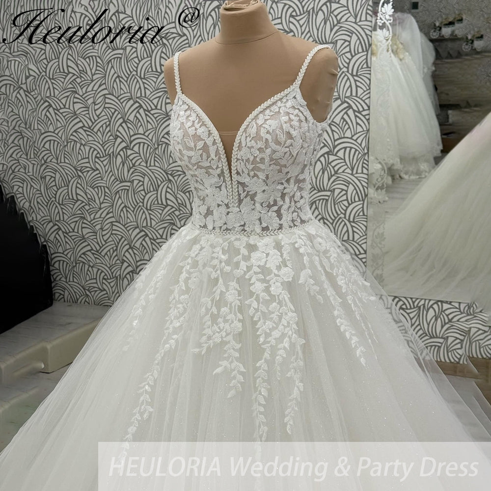 HEULORIA  elegant A line wedding dress Spaghetti Strap lace applique bridal dress Robe De Mariee Wedding Bride Dress AL-1048
