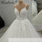 HEULORIA  elegant A line wedding dress Spaghetti Strap lace applique bridal dress Robe De Mariee Wedding Bride Dress AL-1048