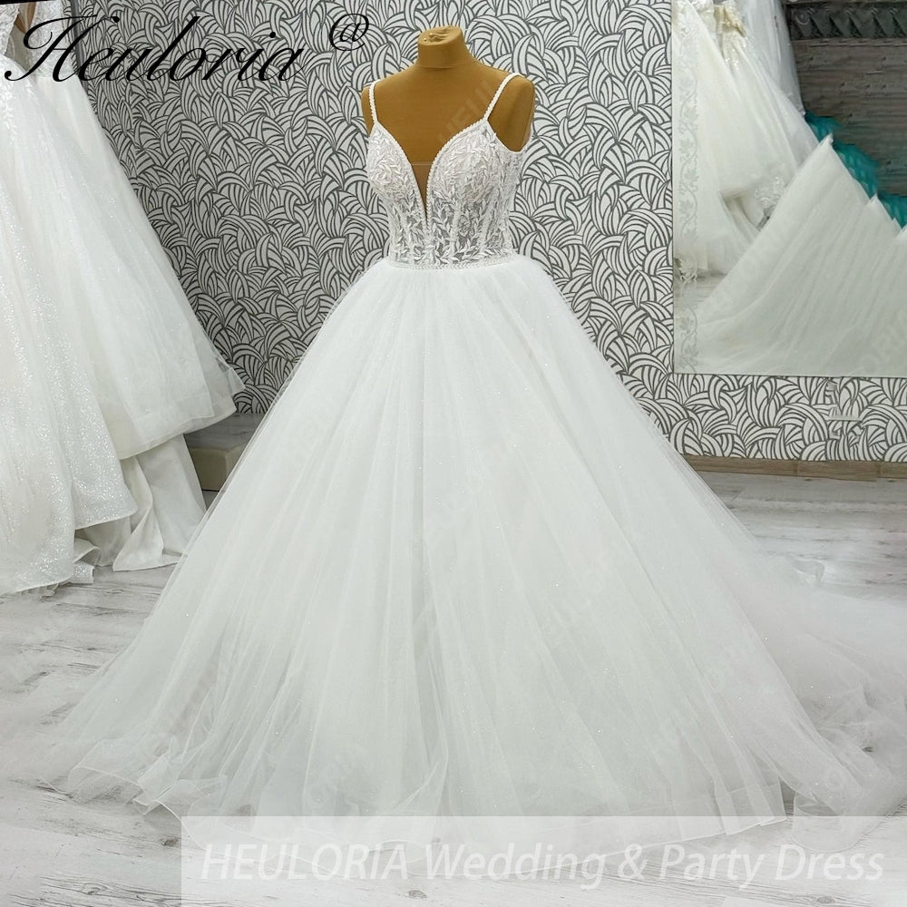HEULORIA  elegant A line wedding dress Spaghetti Strap lace applique bridal dress Robe De Mariee Wedding Bride Dress AL-1088