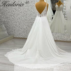 HEULORIA  elegant A line wedding dress V neck lace chiffon bridal dress Robe De Mariee Wedding Bride Dress AL-1066