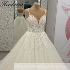 HEULORIA  elegant A line wedding dress Spaghetti Strap lace applique bridal dress Robe De Mariee Wedding Bride Dress AL-1048
