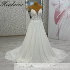 HEULORIA  elegant A line wedding dress Spaghetti Strap crepe lace chiffon bridal dress Robe De Mariee Wedding Bride Dress AL-1049