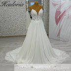 HEULORIA Ethereal Floral Lace V-Neck Wedding Dress with Unique Triple-Strap Back & Illusion Bodice AL-1049