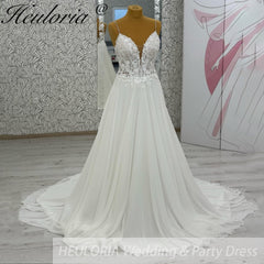 HEULORIA  elegant A line wedding dress Spaghetti Strap crepe lace chiffon bridal dress Robe De Mariee Wedding Bride Dress AL-1049