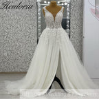 HEULORIA  elegant A line wedding dress V neck lace chiffon bridal dress Robe De Mariee Wedding Bride Dress AL-1065